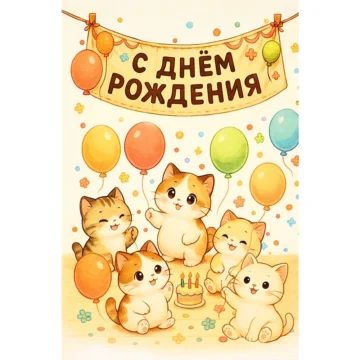 Открытка 12х18 двойная с пожеланием Котики